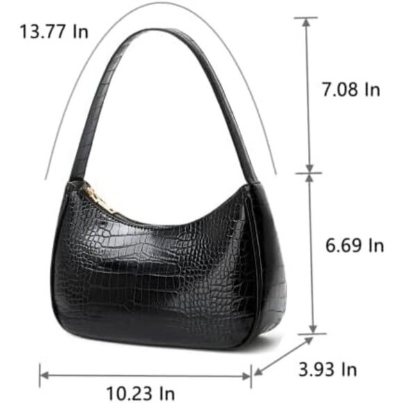 Women Crocodile Black Imported Polyester Leather Zipper Closure Tote Handbag - Picture 2 of 7